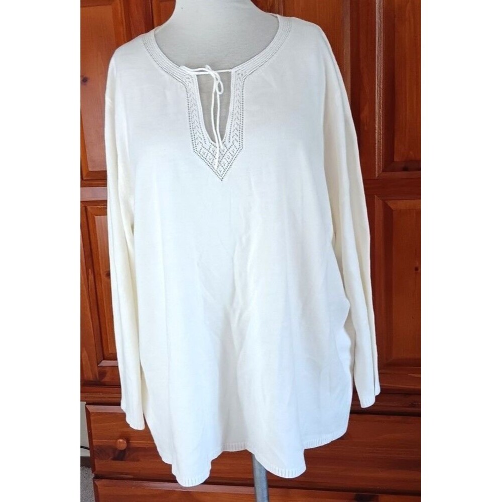 Fashion Bug Sweater Pullover 26/28W Split Front Tie Off White New w/Tags